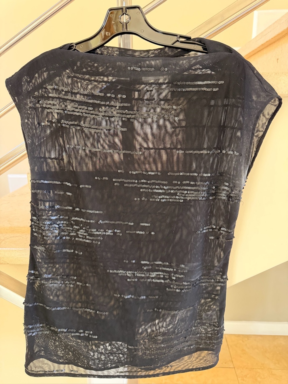 Vintage DKNY Black Sheer Mesh Top with Horizontal Sequins